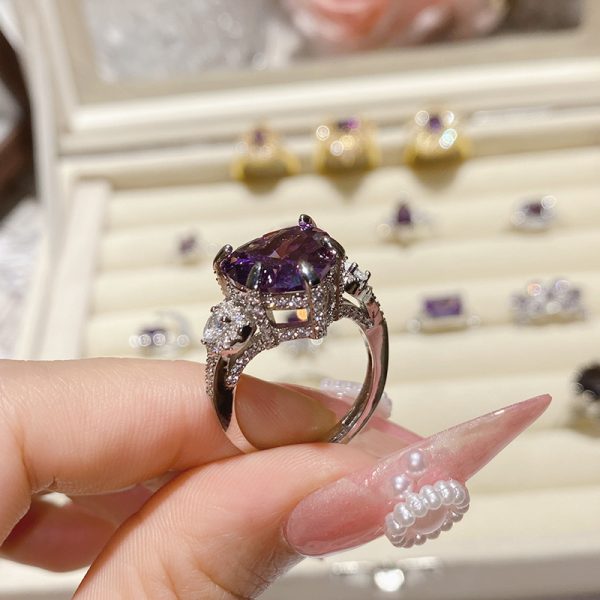 Grape Purple Diamond Collection Gold-Plated Full Diamonds Elegant Luxury Ring