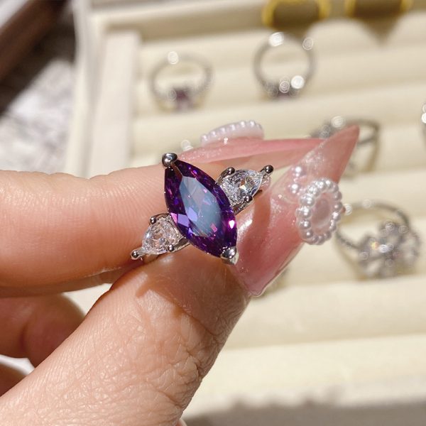 Grape Purple Diamond Collection Gold-Plated Full Diamonds Elegant Luxury Ring