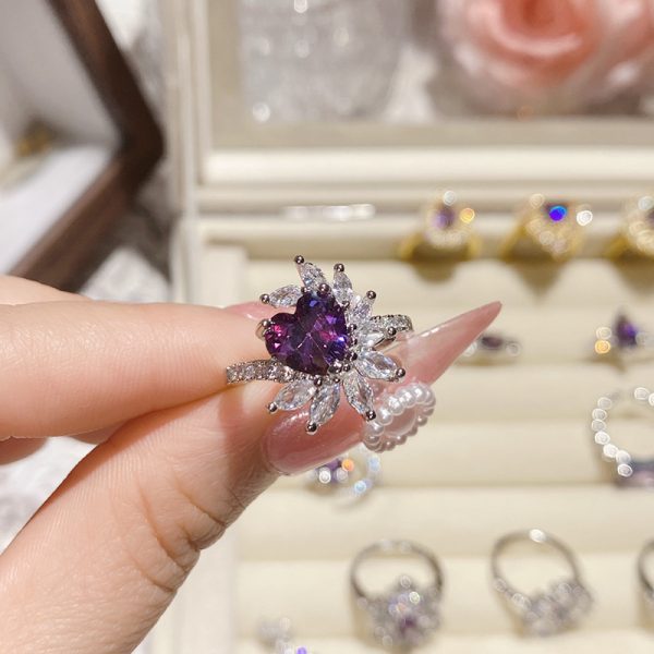 Grape Purple Diamond Collection Gold-Plated Full Diamonds Elegant Luxury Ring