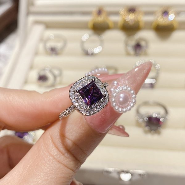 Grape Purple Diamond Collection Gold-Plated Full Diamonds Elegant Luxury Ring