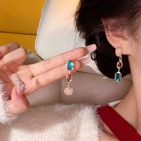 Troopers Claim Colored Gemstone Silver Unique Tassel Earrings