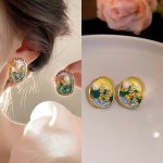 925 Silver Pin Monet Garden Vintage Oil Painting Pearl Earrings