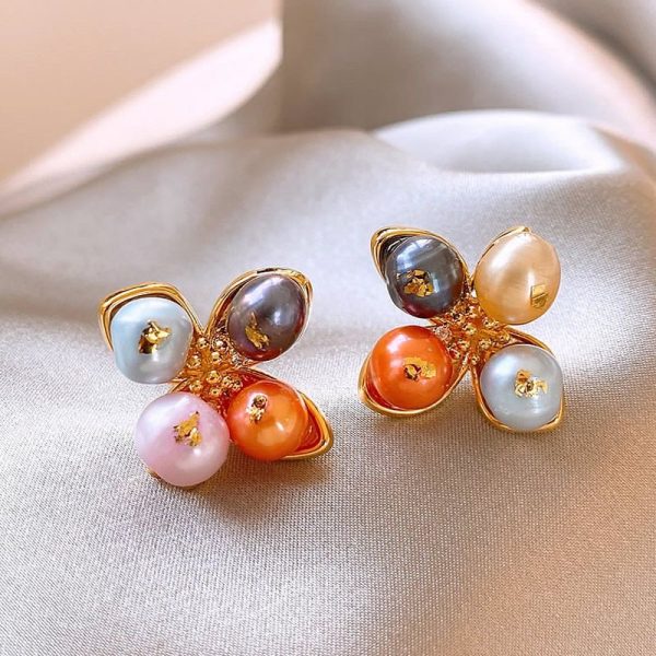 Monet's Garden Baroque Pearl Stud Earrings Oil Painting Style Vintage Earrings