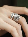 Peony Flower Vintage Chinese Style Opening Niche Design Index Ring