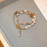 Double layered wear imitation natural stone pearl bracelet ancient style light luxury exquisite strings