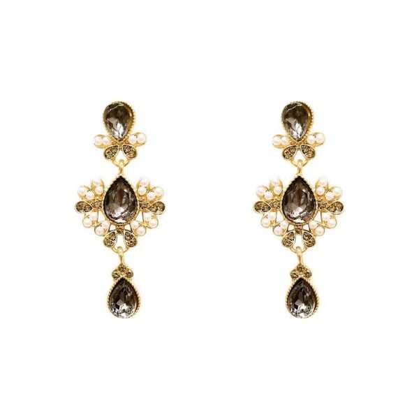 French Court Vintage Sparkling Diamond Baroque Fine Drop Earrings