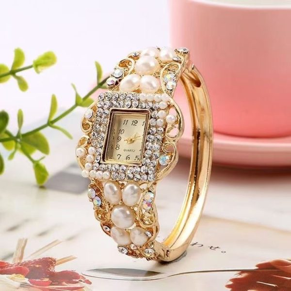 Korean fashion diamond pearl bracelet watch