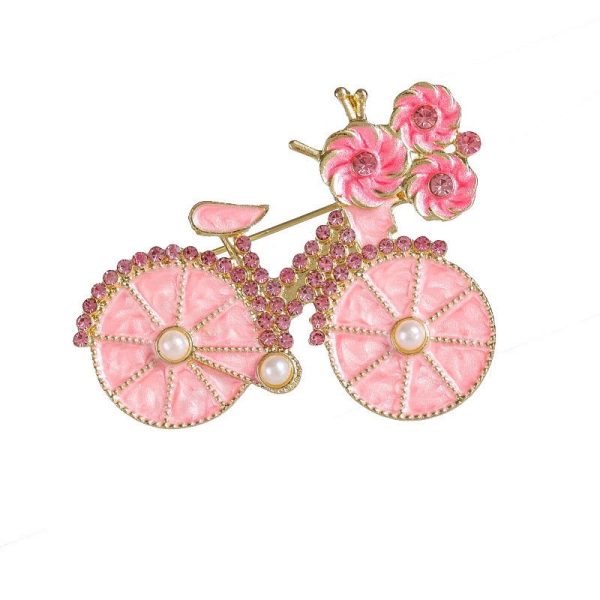 New fashion rhinestone pink bicycle pin anti-glare chest brooch