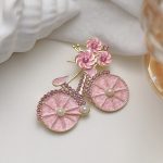 New fashion rhinestone pink bicycle pin anti-glare chest brooch