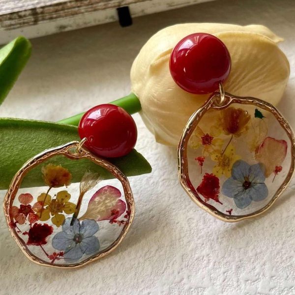 French Vintage Dried Flower Botanical Girl Fashion Hundred Earrings