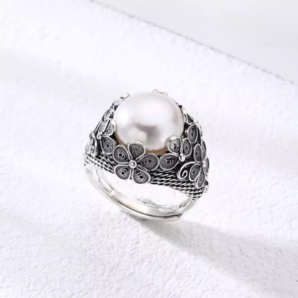 925 new filigree inlaid retro national tide flowers temperament literary model ring