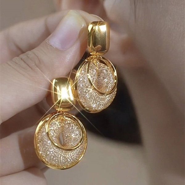 Netflix pop gold wire mesh circles high-grade thin earrings