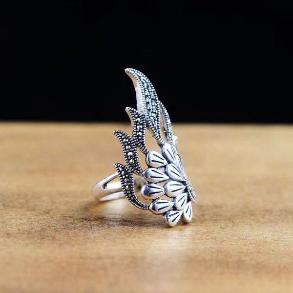 Vintage Silver Openwork Peacock Adjustable Ring