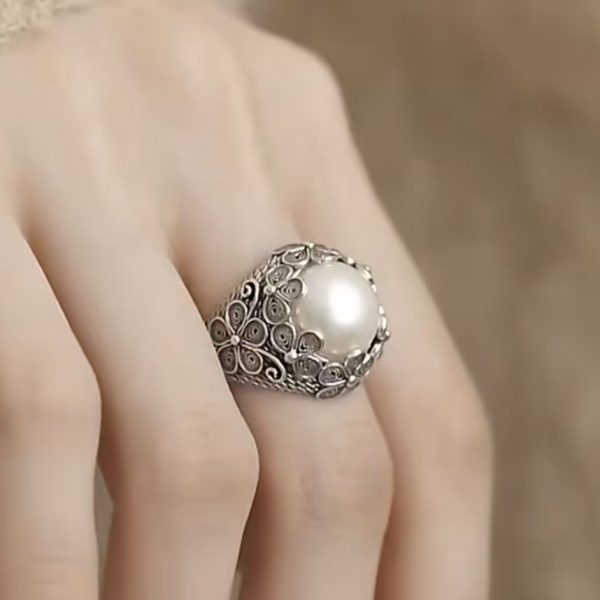 925 new filigree inlaid retro national tide flowers temperament literary model ring