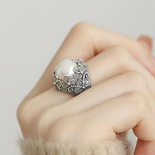 925 new filigree inlaid retro national tide flowers temperament literary model ring