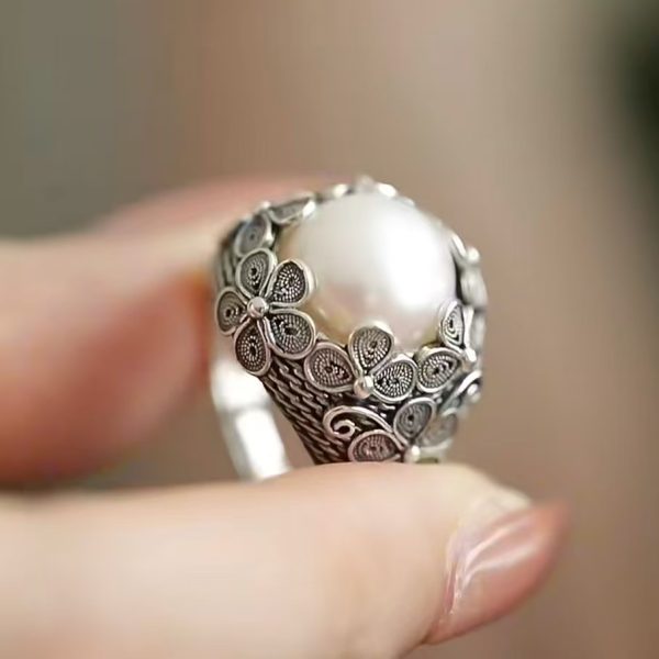 925 new filigree inlaid retro national tide flowers temperament literary model ring