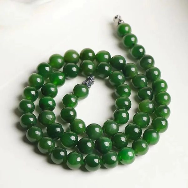 Xinjiang Hetian Round Ruyi Green Bead Necklace