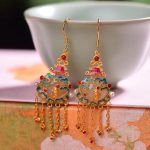 National trend court s925 sterling silver with hotan jade enamel vintage tassel earrings