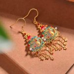 National trend court s925 sterling silver with hotan jade enamel vintage tassel earrings