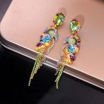 Fashion show exaggerated full diamond tassel earrings, parrot personalized colorful diamonds