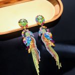 Fashion show exaggerated full diamond tassel earrings, parrot personalized colorful diamonds